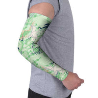 Green Palaka Crane and Flowers Arm Sleeves Japan Heritage Spirit - Polynesian Pride