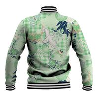 Green Palaka Crane and Flowers Baseball Jacket Japan Heritage Spirit LT9 - Polynesian Pride