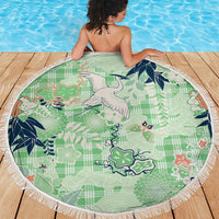 Green Palaka Crane and Flowers Beach Blanket Japan Heritage Spirit LT9 - Polynesian Pride