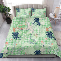 Green Palaka Crane and Flowers Bedding Set Japan Heritage Spirit - Polynesian Pride
