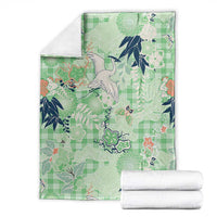 Green Palaka Crane and Flowers Blanket Japan Heritage Spirit - Polynesian Pride