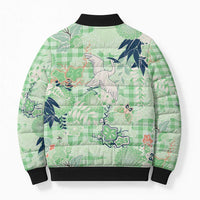 Green Palaka Crane and Flowers Bomber Puffer Jacket Japan Heritage Spirit LT9 - Polynesian Pride