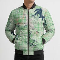 Green Palaka Crane and Flowers Bomber Puffer Jacket Japan Heritage Spirit LT9 - Polynesian Pride