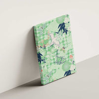 Green Palaka Crane and Flowers Canvas Wall Art Japan Heritage Spirit LT9 - Polynesian Pride