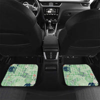 Green Palaka Crane and Flowers Car Mats Japan Heritage Spirit LT9 Set 2pcs - Back Green - Polynesian Pride