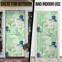 Green Palaka Crane and Flowers Door Cover Japan Heritage Spirit - Polynesian Pride