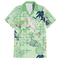 Green Palaka Crane and Flowers Family Matching Summer Maxi Dress and Hawaiian Shirt Japan Heritage Spirit - Polynesian Pride