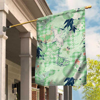 Green Palaka Crane and Flowers Garden Flag Japan Heritage Spirit - Polynesian Pride