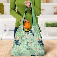 Green Palaka Crane and Flowers Grocery Bag Japan Heritage Spirit - Polynesian Pride
