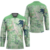 Green Palaka Crane and Flowers Hockey Jersey Japan Heritage Spirit - Polynesian Pride