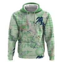Green Palaka Crane and Flowers Hoodie Japan Heritage Spirit - Polynesian Pride