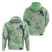 Green Palaka Crane and Flowers Hoodie Japan Heritage Spirit - Polynesian Pride
