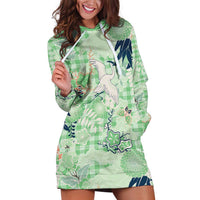 Green Palaka Crane and Flowers Hoodie Dress Japan Heritage Spirit - Polynesian Pride