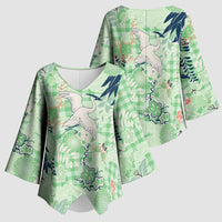 Green Palaka Crane and Flowers Kimono Sleeve Blouse Japan Heritage Spirit LT9 - Polynesian Pride