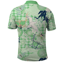 Green Palaka Crane and Flowers Polo Shirt Japan Heritage Spirit - Polynesian Pride