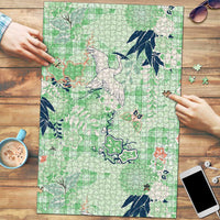 Green Palaka Crane and Flowers Puzzle Japan Heritage Spirit LT9 Green - Polynesian Pride
