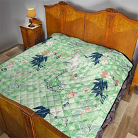 Green Palaka Crane and Flowers Quilt Japan Heritage Spirit - Polynesian Pride
