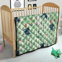 Green Palaka Crane and Flowers Quilt Japan Heritage Spirit - Polynesian Pride