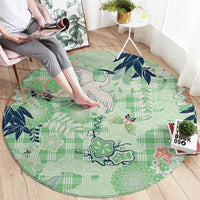 Green Palaka Crane and Flowers Round Carpet Japan Heritage Spirit - Polynesian Pride