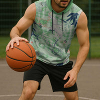 Green Palaka Crane and Flowers Sleeveless Hoodie Japan Heritage Spirit LT9 - Polynesian Pride