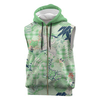 Green Palaka Crane and Flowers Sleeveless Zip Hoodie Japan Heritage Spirit LT9 Green - Polynesian Pride