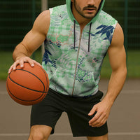 Green Palaka Crane and Flowers Sleeveless Zip Hoodie Japan Heritage Spirit LT9 - Polynesian Pride