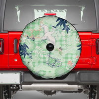 Green Palaka Crane and Flowers Spare Tire Cover Japan Heritage Spirit - Polynesian Pride