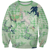 Green Palaka Crane and Flowers Sweatshirt Japan Heritage Spirit LT9 Unisex Green - Polynesian Pride