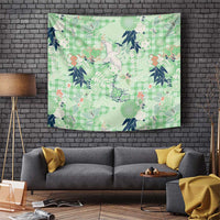 Green Palaka Crane and Flowers Tapestry Japan Heritage Spirit - Polynesian Pride