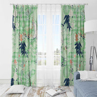 Green Palaka Crane and Flowers Window Curtain Japan Heritage Spirit - Polynesian Pride