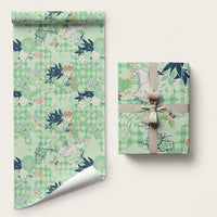 Green Palaka Crane and Flowers Wrapping Paper Japan Heritage Spirit LT9 58" × 23" Green - Polynesian Pride