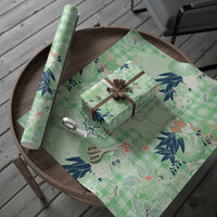 Green Palaka Crane and Flowers Wrapping Paper Japan Heritage Spirit LT9 - Polynesian Pride
