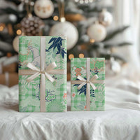 Green Palaka Crane and Flowers Wrapping Paper Japan Heritage Spirit LT9 - Polynesian Pride