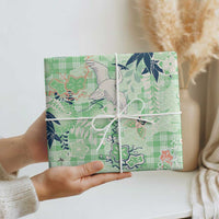 Green Palaka Crane and Flowers Wrapping Paper Japan Heritage Spirit LT9 - Polynesian Pride