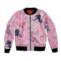 Pink Palaka Crane and Flowers Bomber Jacket Japan Heritage Spirit - Polynesian Pride