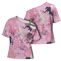 Pink Palaka Crane and Flowers Cross Shoulder Shirt Japan Heritage Spirit LT9 - Polynesian Pride