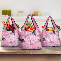 Pink Palaka Crane and Flowers Grocery Bag Japan Heritage Spirit - Polynesian Pride