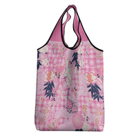 Pink Palaka Crane and Flowers Grocery Bag Japan Heritage Spirit - Polynesian Pride