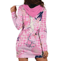 Pink Palaka Crane and Flowers Hoodie Dress Japan Heritage Spirit - Polynesian Pride