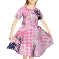 Pink Palaka Crane and Flowers Kid Short Sleeve Dress Japan Heritage Spirit - Polynesian Pride