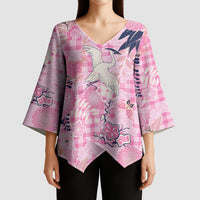 Pink Palaka Crane and Flowers Kimono Sleeve Blouse Japan Heritage Spirit LT9 - Polynesian Pride
