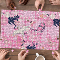Pink Palaka Crane and Flowers Puzzle Japan Heritage Spirit LT9 - Polynesian Pride