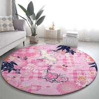 Pink Palaka Crane and Flowers Round Carpet Japan Heritage Spirit - Polynesian Pride
