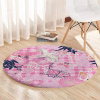Pink Palaka Crane and Flowers Round Carpet Japan Heritage Spirit - Polynesian Pride