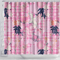 Pink Palaka Crane and Flowers Shower Curtain Japan Heritage Spirit - Polynesian Pride
