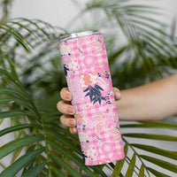 Pink Palaka Crane and Flowers Skinny Tumbler Japan Heritage Spirit - Polynesian Pride