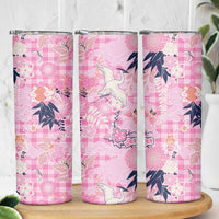 Pink Palaka Crane and Flowers Skinny Tumbler Japan Heritage Spirit - Polynesian Pride