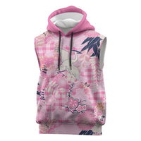 Pink Palaka Crane and Flowers Sleeveless Hoodie Japan Heritage Spirit LT9 Pink - Polynesian Pride
