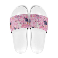 Pink Palaka Crane and Flowers Slide Sandals Japan Heritage Spirit - Polynesian Pride