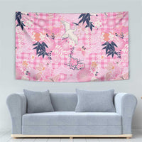 Pink Palaka Crane and Flowers Tapestry Japan Heritage Spirit - Polynesian Pride